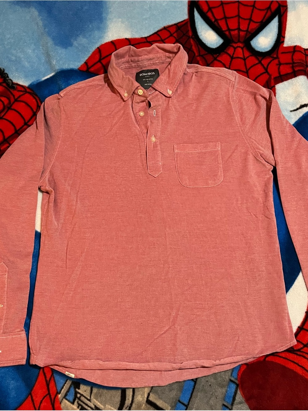 Bonobos Men’s Long-Sleeve light Red Polo Shirt men’s size large